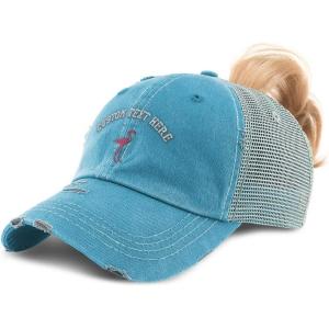imageCustom Womens Ponytail Cap Flamingo A Embroidery Cotton Strap ClosureTurquoise Personalized Text Here