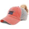 imageCustom Womens Ponytail Cap American Flag Thin Blue Line Embroidery CottonCoral Personalized Text Here