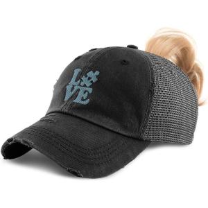 imageCustom Womens Ponytail Cap Blue Love Autism Puzzle Piece Embroidery CottonBlack Design Only