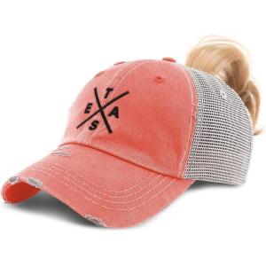 imageCustom Womens Ponytail Cap Texas Logo Embroidery Cotton Strap ClosureCoral Design Only