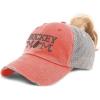 imageSpeedy Pros Womens Ponytail Cap Hockey Mom A Embroidery Cotton Distressed Trucker HatsCoral