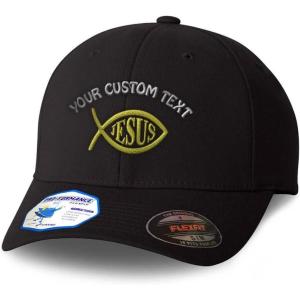 imageCustom Flexfit Hats for Men ampamp Women Jesus Fish Christian Christ Embroidery Polyester Dad Hat Baseball CapBlack Personalized Text Here