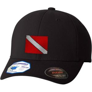 imageSport Scuba Diving Flag Embroidery Unisex Adult Elastic PolyesterSpandex Flexfit ProFormance Branded Hat Cap  Black LargeX Large