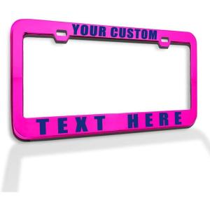 imageCustom License Plate Frame Custom Personalized Text Funny Metal Cute Car Accessories License Plate Holder Chrome 2 Holes 1 FrameHot Pink 2 Holes