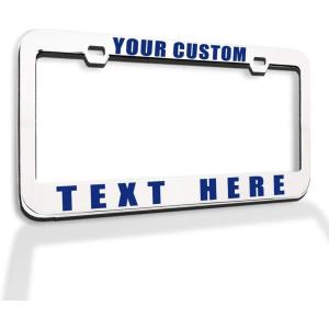 imageCustom License Plate Frame Custom Personalized Text Funny Metal Cute Car Accessories License Plate Holder Chrome 2 Holes 1 FrameWhite 2 Holes