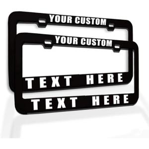 imageCustom License Plate Frame Custom Personalized Text Funny Metal Cute Car Accessories License Plate Holder Chrome 2 Holes Set of 2Black 2 Holes