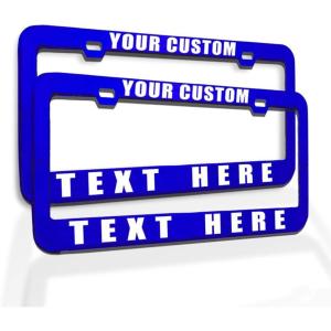 imageCustom License Plate Frame Custom Personalized Text Funny Metal Cute Car Accessories License Plate Holder Chrome 2 Holes Set of 2Blue 2 Holes