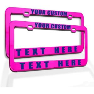 imageCustom License Plate Frame Custom Personalized Text Funny Metal Cute Car Accessories License Plate Holder Chrome 2 Holes Set of 2Hot Pink 2 Holes