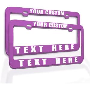 imageCustom License Plate Frame Custom Personalized Text Funny Metal Cute Car Accessories License Plate Holder Chrome 2 Holes Set of 2Purple 2 Holes