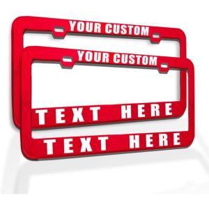 imageCustom License Plate Frame Custom Personalized Text Funny Metal Cute Car Accessories License Plate Holder Chrome 2 Holes Set of 2Red 2 Holes