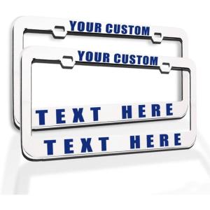 imageCustom License Plate Frame Custom Personalized Text Funny Metal Cute Car Accessories License Plate Holder Chrome 2 Holes Set of 2White 2 Holes