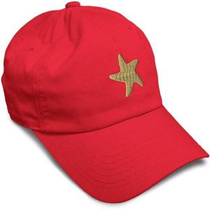 imageCustom Soft Baseball Cap Gold Starfish Embroidery Ocean and Twill Cotton Dad Hats for Men WomenRed Design Only