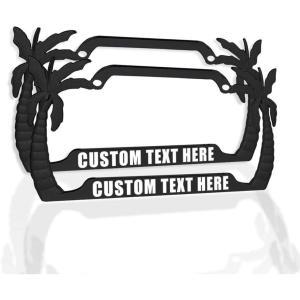 imageSpeedy Pros Palm Tree License Plate Frame Custom Personalized Text Metal Weatherproof Car Accessories License Plate Holder Chrome 2 Holes 1 FrameBlack 2 Holes