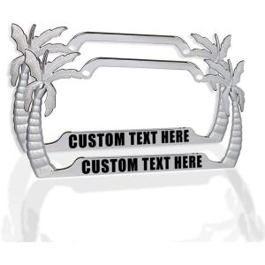 imageSpeedy Pros Palm Tree License Plate Frame Custom Personalized Text Metal Weatherproof Car Accessories License Plate Holder Chrome 2 Holes 1 FrameChrome 2 Holes