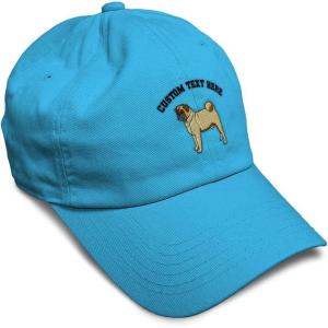 imageSoft Baseball Cap Pug Dog A Embroidery Dogs Pug Twill Cotton Wolf Dad Hats for Men ampamp WomenAqua Personalized Text Here
