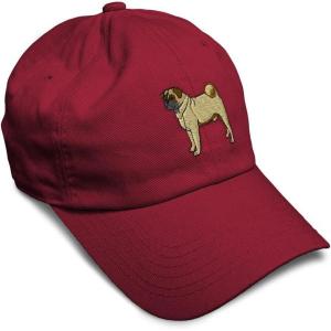 imageSoft Baseball Cap Pug Dog A Embroidery Dogs Pug Twill Cotton Wolf Dad Hats for Men ampamp WomenBurgundy Design Only