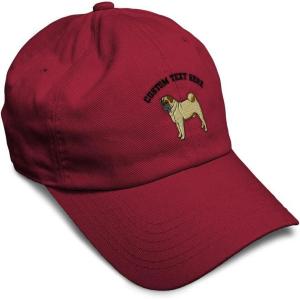 imageSoft Baseball Cap Pug Dog A Embroidery Dogs Pug Twill Cotton Wolf Dad Hats for Men ampamp WomenBurgundy Personalized Text Here