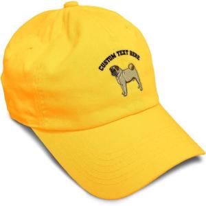 imageSoft Baseball Cap Pug Dog A Embroidery Dogs Pug Twill Cotton Wolf Dad Hats for Men ampamp WomenGolden Yellow Personalized Text Here