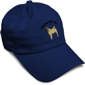 imageSoft Baseball Cap Pug Dog A Embroidery Dogs Pug Twill Cotton Wolf Dad Hats for Men ampamp WomenNavy Personalized Text Here