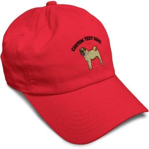 imageSoft Baseball Cap Pug Dog A Embroidery Dogs Pug Twill Cotton Wolf Dad Hats for Men ampamp WomenRed Personalized Text Here