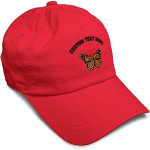 imageSoft Baseball Cap Monarch Butterfly Embroidery Insects Butterfly Embroidery Cotton Dad Hats for Men ampamp WomenRed Personalized Text Here