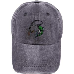 imageVintage Washed Hat Sport Fishing Fish Logo Embroidery Cotton Dad Hats for Men ampamp Women Buckle Closure Grey Design Only