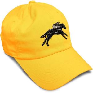 imageSoft Baseball Cap Jokey Horse Race Embroidery Farm and Domesticated Animals Cotton Dad Hats for Men ampamp WomenGolden Yellow Design Only