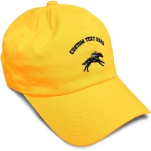 imageSoft Baseball Cap Jokey Horse Race Embroidery Farm and Domesticated Animals Cotton Dad Hats for Men ampamp WomenGolden Yellow Personalized Text Here