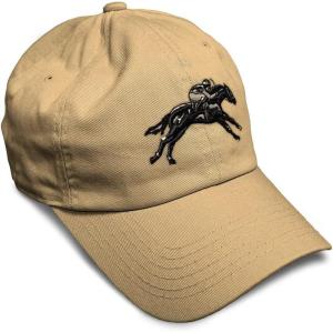 imageSoft Baseball Cap Jokey Horse Race Embroidery Farm and Domesticated Animals Cotton Dad Hats for Men ampamp WomenKhaki Design Only