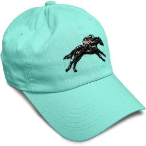 imageSoft Baseball Cap Jokey Horse Race Embroidery Farm and Domesticated Animals Cotton Dad Hats for Men ampamp WomenMint Design Only