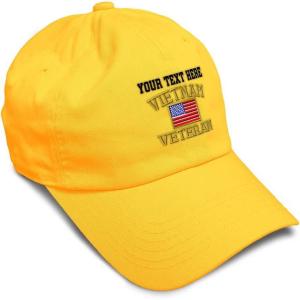 imageSoft Baseball Cap Vietnam Veteran War B Embroidery Flags USA Twill Cotton Army Dad Hats for Men ampamp WomenGolden Yellow Personalized Text Here