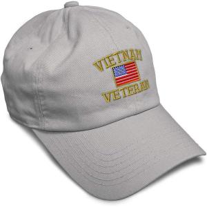imageSoft Baseball Cap Vietnam Veteran War B Embroidery Flags USA Twill Cotton Army Dad Hats for Men ampamp WomenLight Grey Design Only