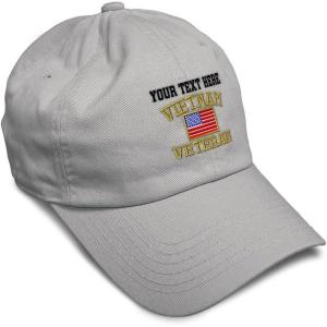 imageSoft Baseball Cap Vietnam Veteran War B Embroidery Flags USA Twill Cotton Army Dad Hats for Men ampamp WomenLight Grey Personalized Text Here