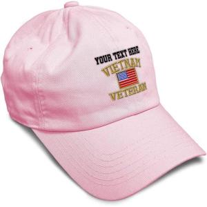 imageSoft Baseball Cap Vietnam Veteran War B Embroidery Flags USA Twill Cotton Army Dad Hats for Men ampamp WomenSoft Pink Personalized Text Here