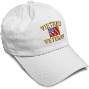 imageSoft Baseball Cap Vietnam Veteran War B Embroidery Flags USA Twill Cotton Army Dad Hats for Men ampamp WomenWhite Design Only