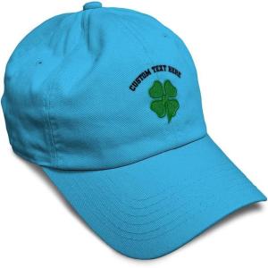 imageSoft Baseball Cap 4 Leaf Clover St Patricks Day Shamrock Cotton Celtic Clover Dad Hats for Men ampamp WomenAqua Personalized Text Here