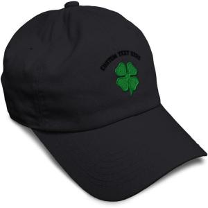 imageSoft Baseball Cap 4 Leaf Clover St Patricks Day Shamrock Cotton Celtic Clover Dad Hats for Men ampamp WomenBlack Personalized Text Here
