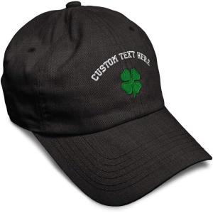 imageSoft Baseball Cap 4 Leaf Clover St Patricks Day Shamrock Cotton Celtic Clover Dad Hats for Men ampamp WomenDark Denim Personalized Text Here