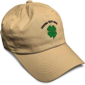imageSoft Baseball Cap 4 Leaf Clover St Patricks Day Shamrock Cotton Celtic Clover Dad Hats for Men ampamp WomenKhaki Personalized Text Here