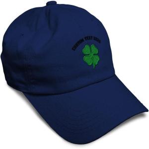 imageSoft Baseball Cap 4 Leaf Clover St Patricks Day Shamrock Cotton Celtic Clover Dad Hats for Men ampamp WomenNavy Personalized Text Here