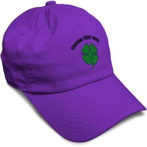 imageSoft Baseball Cap 4 Leaf Clover St Patricks Day Shamrock Cotton Celtic Clover Dad Hats for Men ampamp WomenPurple Personalized Text Here