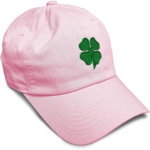 imageSoft Baseball Cap 4 Leaf Clover St Patricks Day Shamrock Cotton Celtic Clover Dad Hats for Men ampamp WomenSoft Pink Design Only