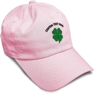 imageSoft Baseball Cap 4 Leaf Clover St Patricks Day Shamrock Cotton Celtic Clover Dad Hats for Men ampamp WomenSoft Pink Personalized Text Here