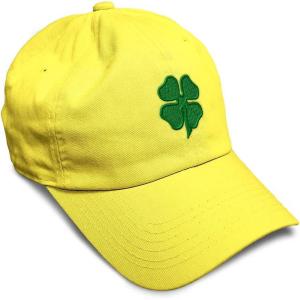 imageSoft Baseball Cap 4 Leaf Clover St Patricks Day Shamrock Cotton Celtic Clover Dad Hats for Men ampamp WomenYellow Design Only