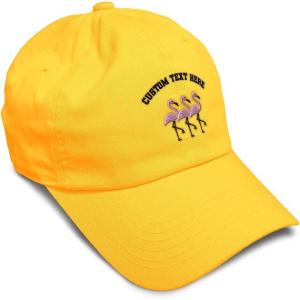 imageSoft Baseball Cap Pink Flamingos Embroidery Wild Animals Twill Cotton Dad Hats for Men ampamp WomenGolden Yellow Personalized Text Here