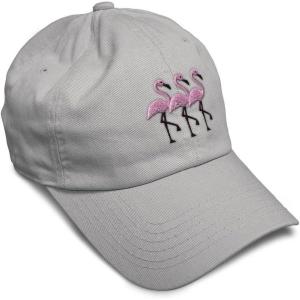 imageSoft Baseball Cap Pink Flamingos Embroidery Wild Animals Twill Cotton Dad Hats for Men ampamp WomenLight Grey Design Only