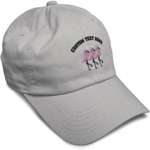 imageSoft Baseball Cap Pink Flamingos Embroidery Wild Animals Twill Cotton Dad Hats for Men ampamp WomenLight Grey Personalized Text Here