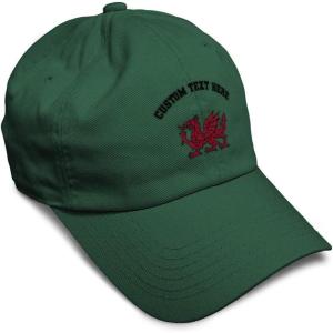 imageSoft Baseball Cap Wales Flag Dragon Seal Embroidery Europe Twill Cotton Dad Hats for Men ampamp WomenForest Green Personalized Text Here