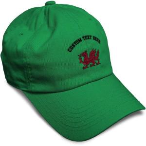 imageSoft Baseball Cap Wales Flag Dragon Seal Embroidery Europe Twill Cotton Dad Hats for Men ampamp WomenKelly Green Personalized Text Here