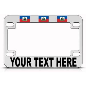 imageSpeedy Pros Custom Text Personlized Haiti Country Flag Metal Bike License Plate Frame Motorcycle Tag Holder  Chrome 4 Holes